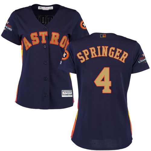 Astros #4 George Springer Navy Blue 2018 Gold Program Cool Base Women's Stitched MLB Jersey